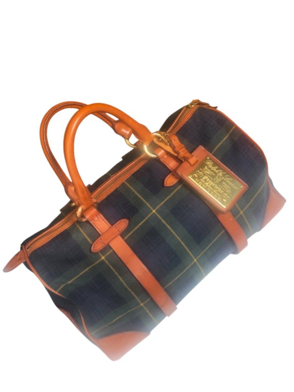 Vintage RALPH LAUREN Black Watch Tartan Tan Leather Trims Duffel Heritage Bag - Picture 4 of 9
